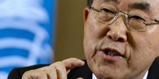 Le secrétaire général de l'ONU, Ban Ki-moon, le 1er mars à Genève. | AFP/FABRICE COFFRINI