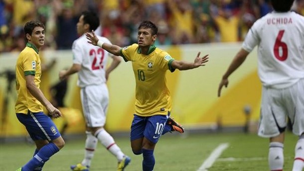 Eurosport - Neymar opens the scoring for Brazil against Japan at the Confederations Cup (Reuters)