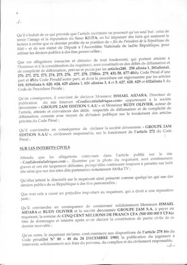 Accusé d’avoir acheté un immeuble à Dubaï : Karim Keita assigne en justice à Dakar le journal en ligne : « Confidentielafrique.com »