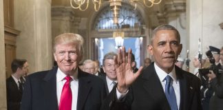 Les présidents américains Donald Trump et Barack Obama lors de l'investiture du premier, le 20 janvier 2017. - J. Scott Applewhite/NEWSCOM/SIPA