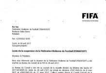 Levée de la suspension de la fédération malienne de football (FEMAFOOT) par la FIFA