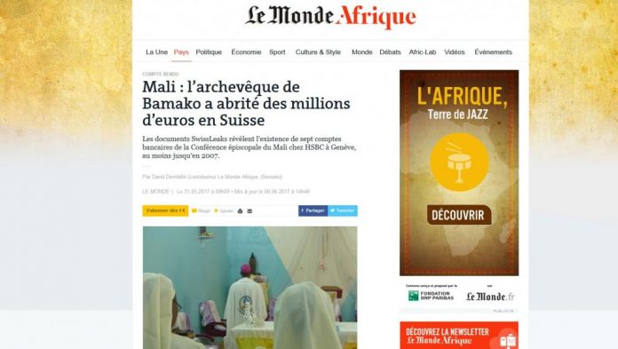 L'article publié le 31 mai dernier sur Le Monde Afrique évoquait des documents SwissLeaks révélant l'existence de plusieurs comptes bancaires de la Conférence épiscopale du Mali à Genève.