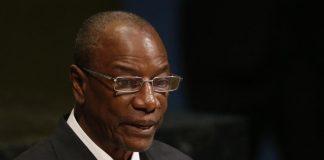 Le président guinéen, président en exercice de l'Union africaine, à la tribune de la 72e Assemblée générale de l'ONU, à New York, le 19 septembre 2017. © REUTERS/Shannon Stapleton