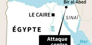 Carte de localisation de Bir al-Abed, où au moins 18 personnes ont été tuées lundi dans l'attaque d'un convoi des forces de sécurité. / © AFP / Simon MALFATTO