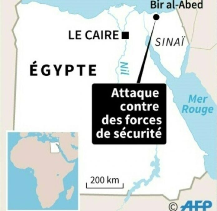 Carte de localisation de Bir al-Abed, où au moins 18 personnes ont été tuées lundi dans l'attaque d'un convoi des forces de sécurité. / © AFP / Simon MALFATTO