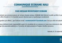 Faux Message recrutement Ecobank