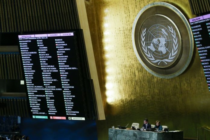 Les résultats du vote à l'Assemblée générale de l'ONU, le 21 décembre 2017 à New York / © AFP / EDUARDO MUNOZ ALVAREZ