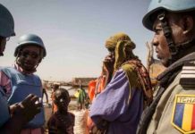 Un soldat tchadien de la Minusma en opération à Konna dans la région de Mopti au Mali le 20 décembre 2018