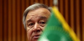 Le secrétaire général des Nations unies, Antonio Guterres, au siège de l’Union africaine,