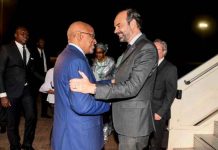 Le Premier ministre français Edouard Philippe a été accueilli à l'aéroport par son homologue malien Soumeylou Boubèye Maïga, à Bamako, vendredi soir 22 février 2019